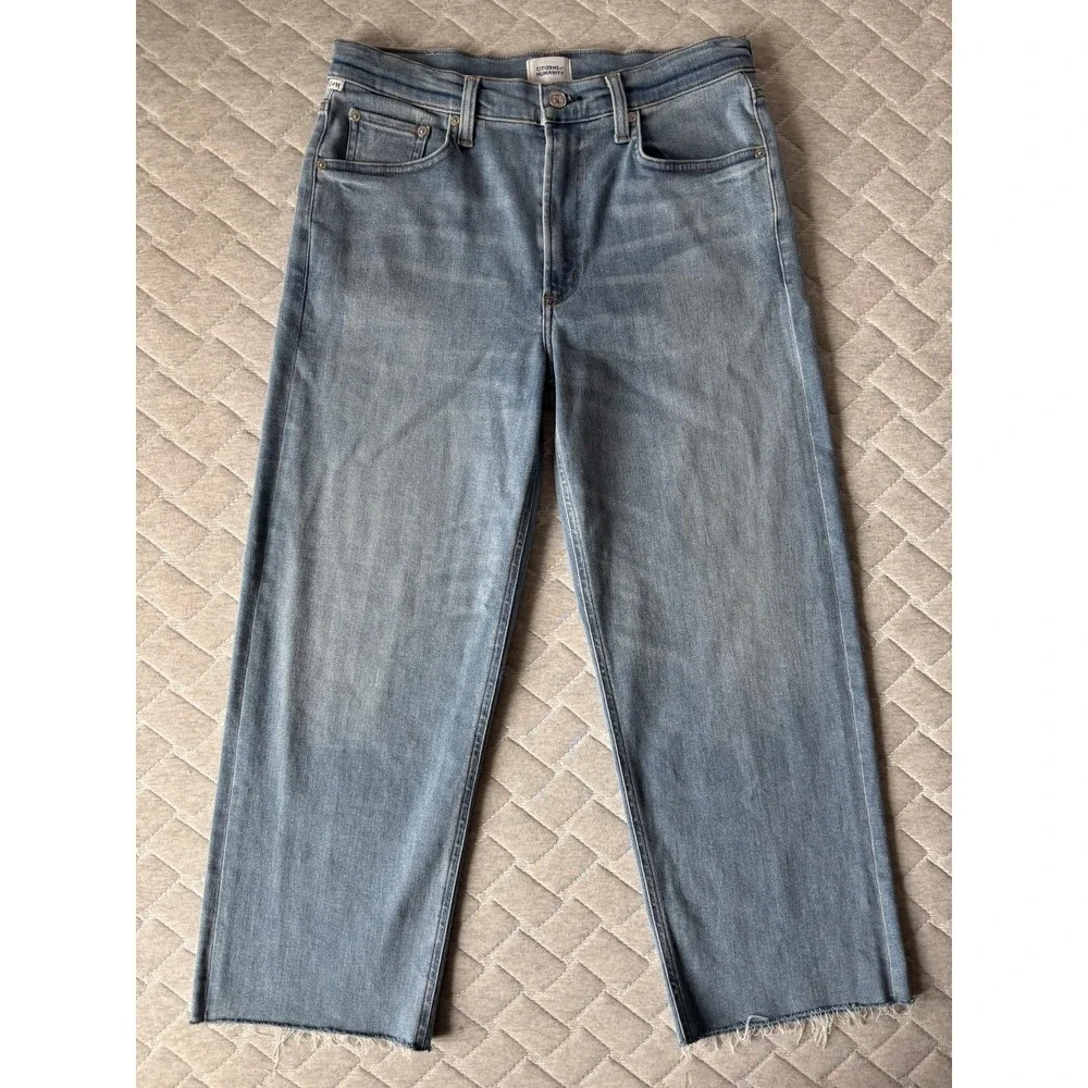 Citizens Of Humanity Palma Straight Jeans Womens 28 Light Wash High Rise Raw Hem